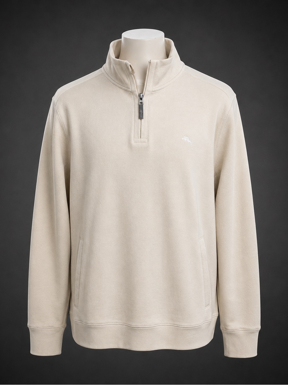 Tommy Bahama Men’s XL Cream 1/4 Zip Pullover Sweatshirt Coastal Marlin